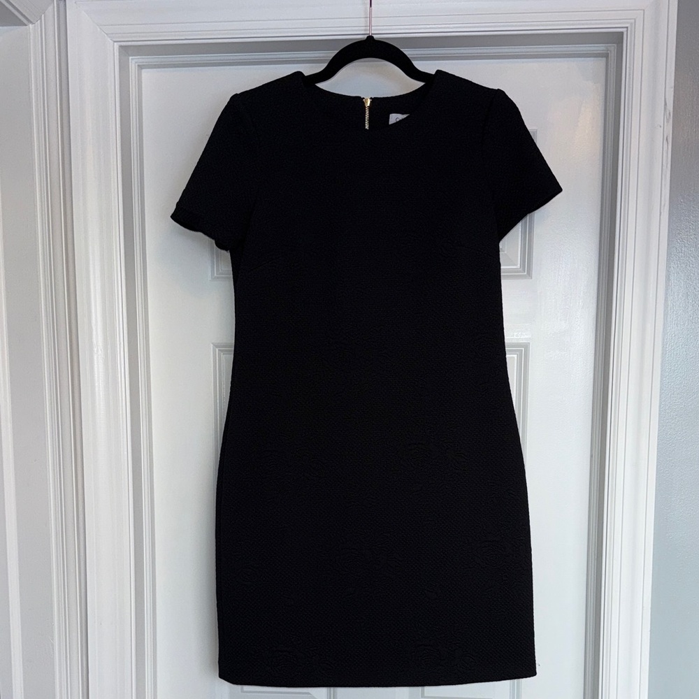 Calvin Klein- Classic Black Mini A Line Dress, Size 4 Floral Knit, Back Zipper